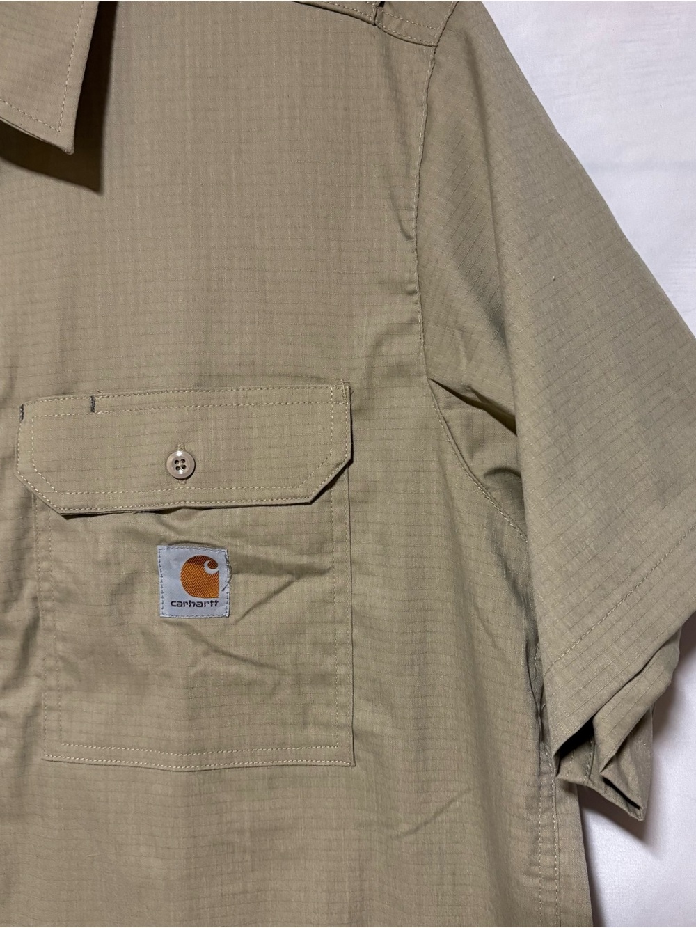Carhartt Ripstop Utility Work Shirt Khaki Short Sleeve Men's XL - Picture 2 of 6